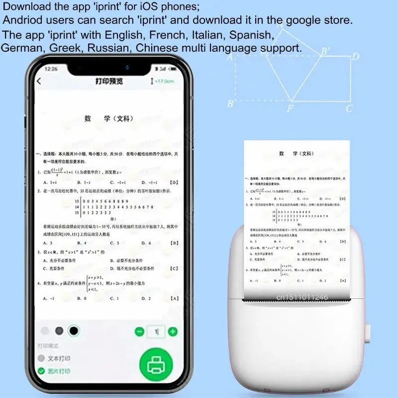 Portable Mini Thermal Printer Wireless BT 200dpi Photo Label Memo Wrong Question Printing with USB Cable No Ink Print