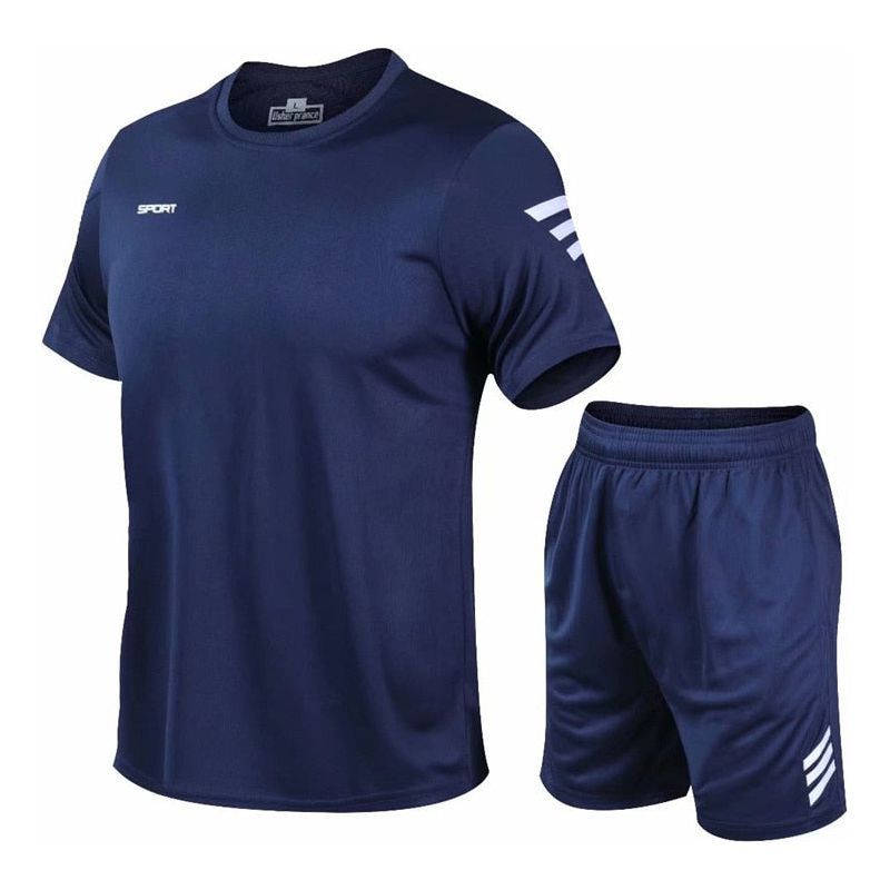 Men Running Sets Gym Fitness Short Sleeve Sports Suit Jogging Sportswear Quick Dry - Jointcorp