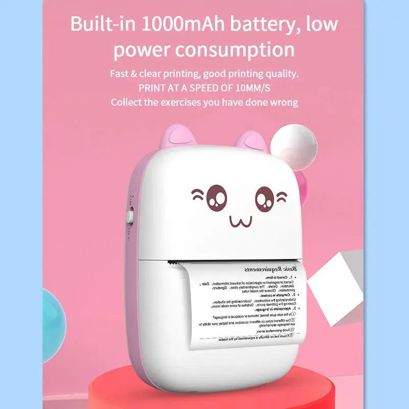 Portable Mini Thermal Printer Wireless BT 200dpi Photo Label Memo Wrong Question Printing with USB Cable No Ink Print