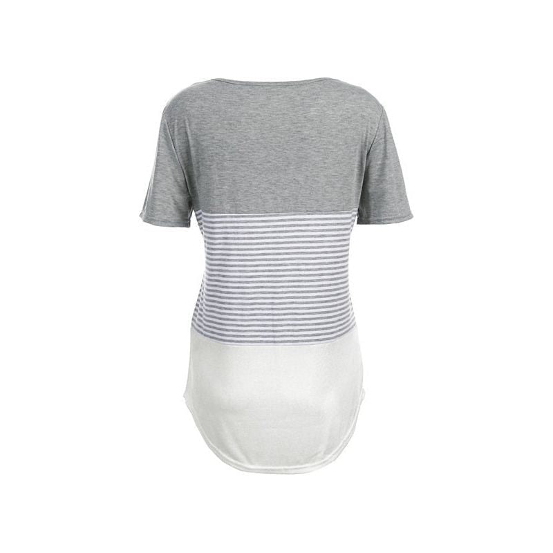 Women Maternity Breastfeeding Tee Nursing Tops Striped Short Sleeve T-shirt Plus Size - Jointcorp