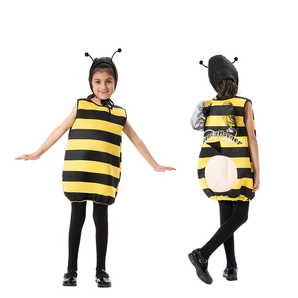 Reneecho Animal Costume Kids Bumble Bee Costume For Family Honey Bee Adult Cosplay Tunic Headpiece Suit Purim Carnival Costume