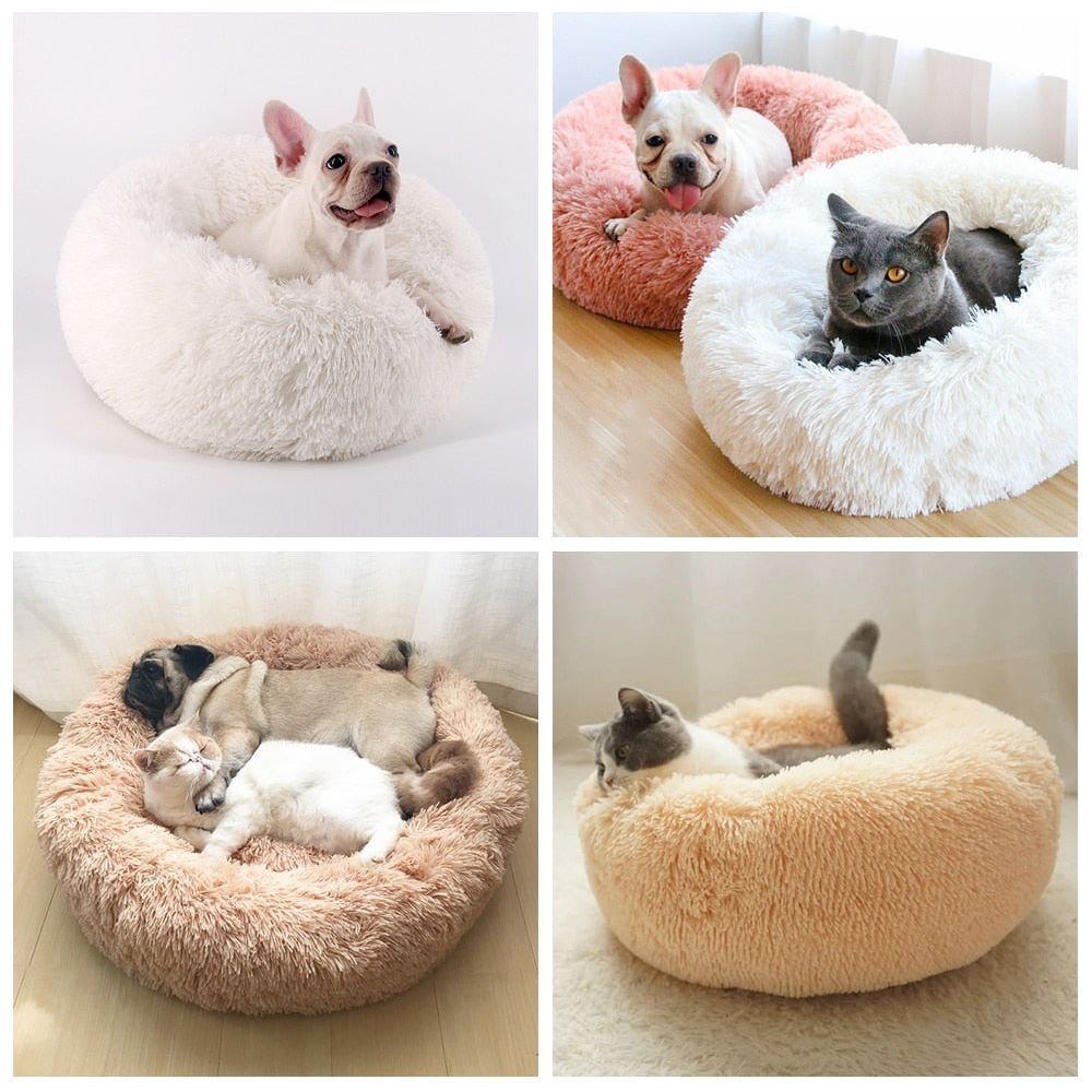 Cat Beds Round Comfy Calming Dog Bed For Cats Soothing Bed Dog Anti Anxiet House For Cat Fleece Marshmallow Cat Bed Cushion