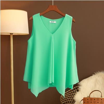 Women Chiffon Blouses Ladies Tops Loose Sleeveless V Neck Shirt Blusas Femininas Plus Size