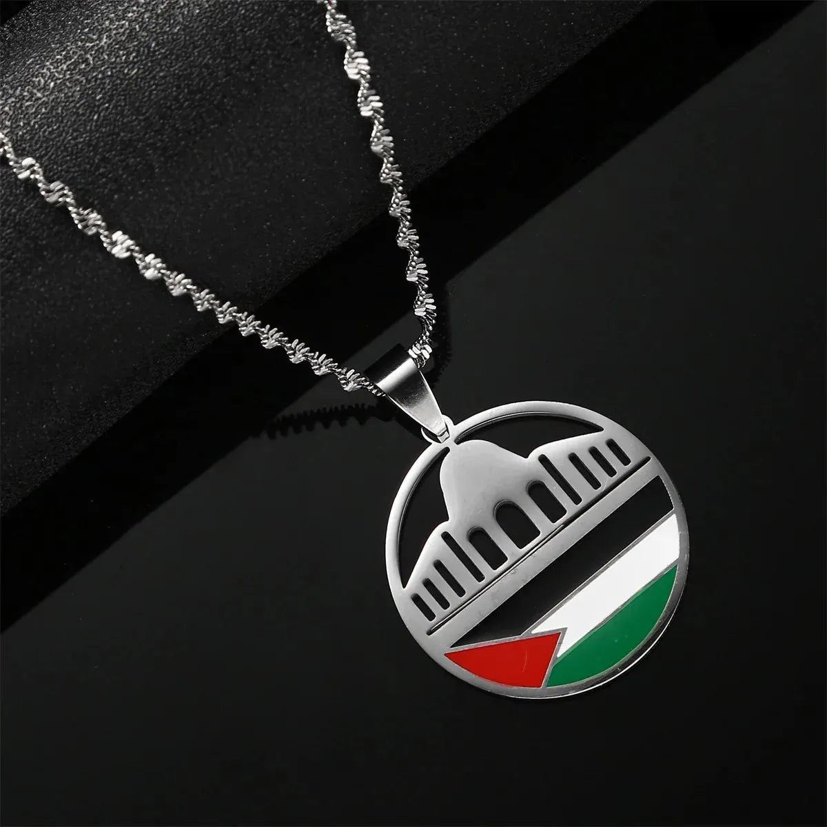 Stainless Steel Al-Aqsa Mosque and Palestine Pendant Necklaces Jewelry