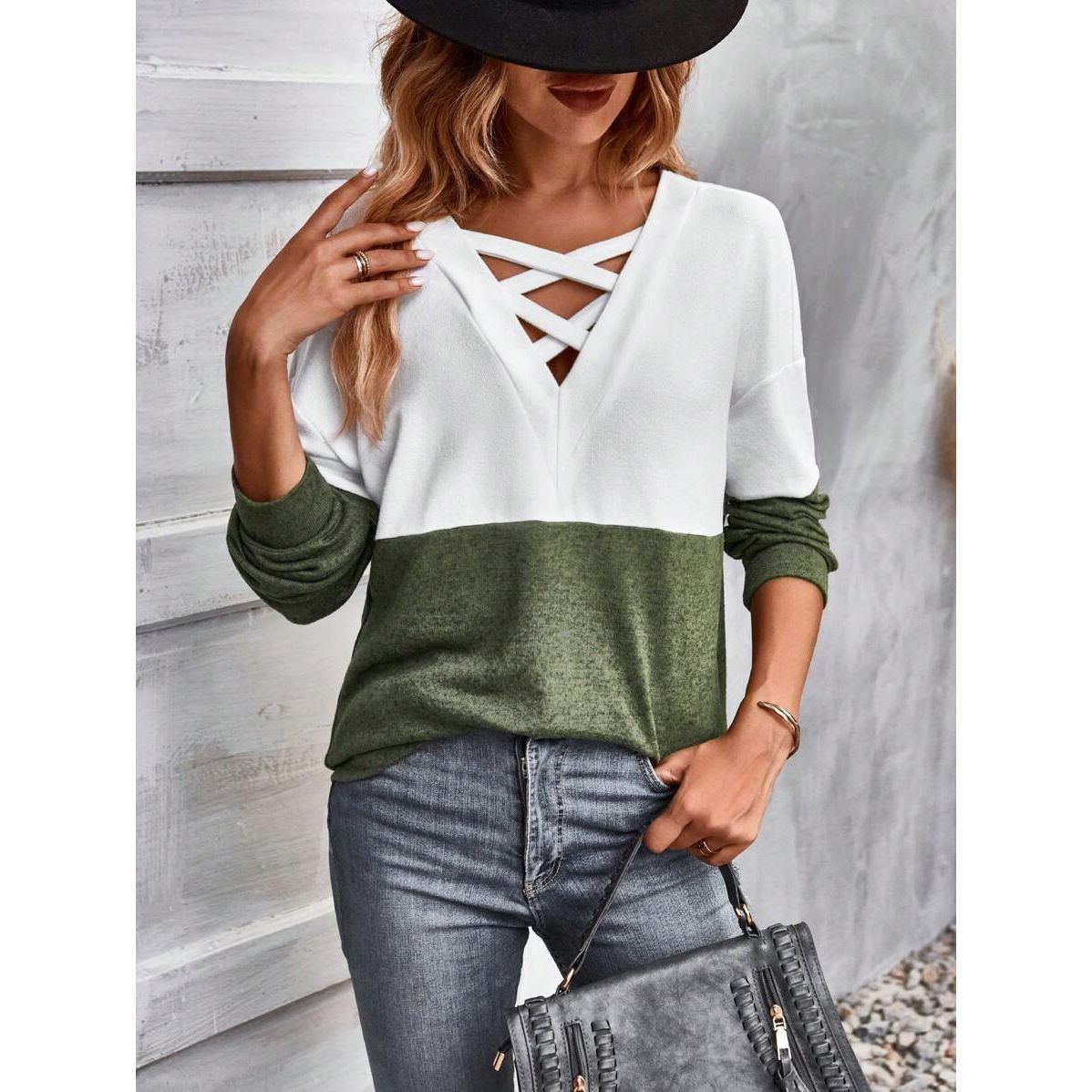 Patchwork Drop-shoulder Sleeve Casual Top