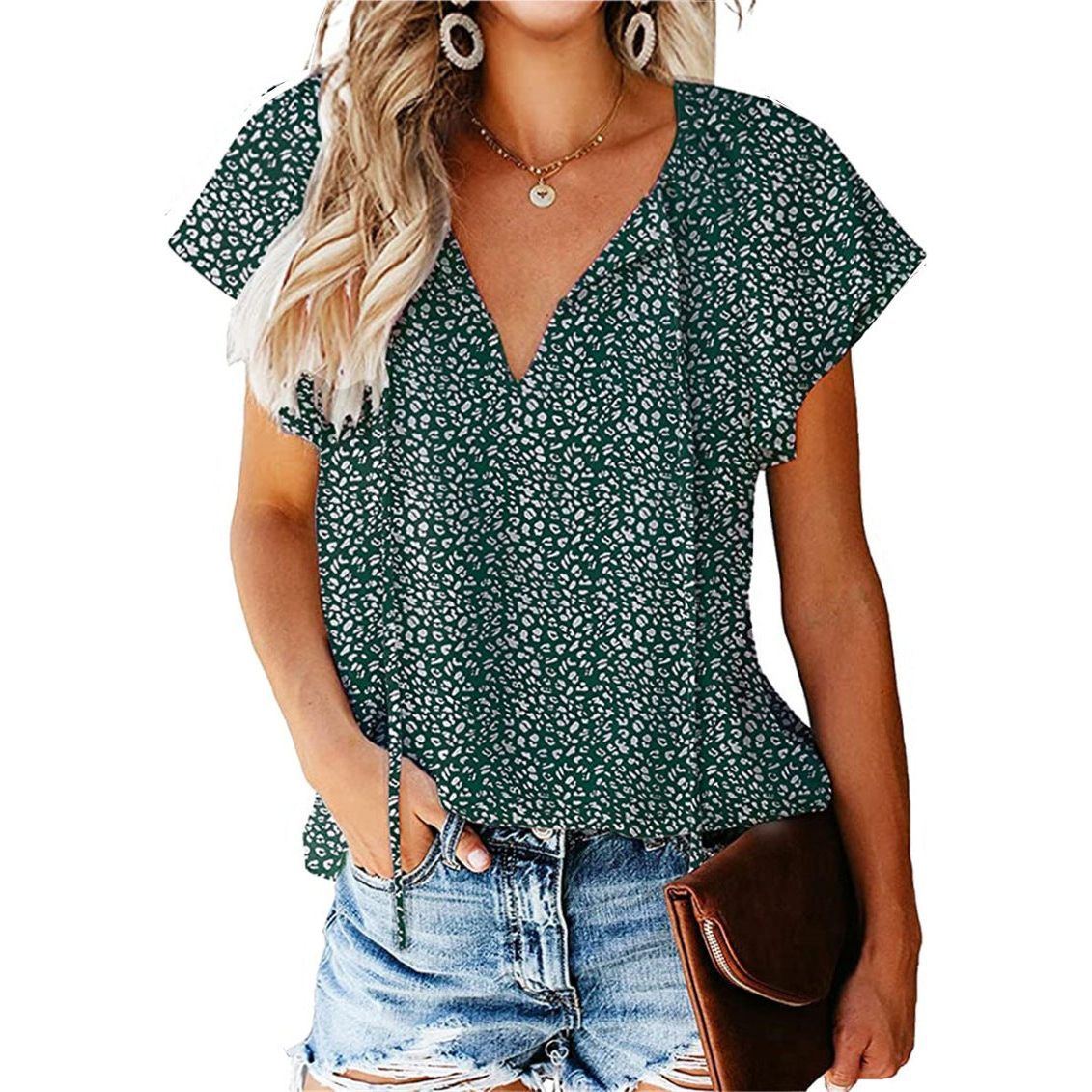 Floral Casual V-neck Chiffon Shirt Loose And Simple