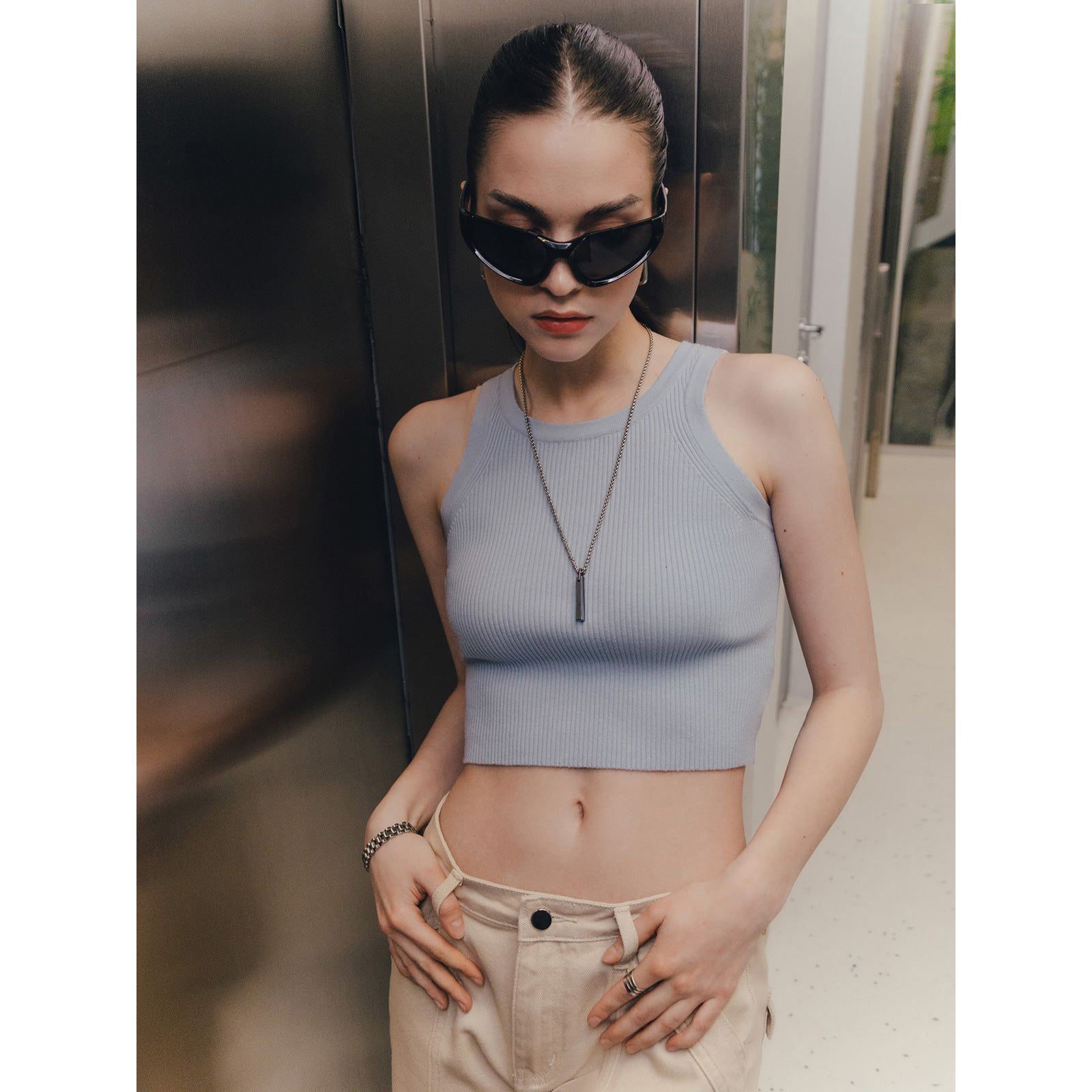 Women's Fashion Temperament Pure Color Slim Thread Inner Wear Blouse