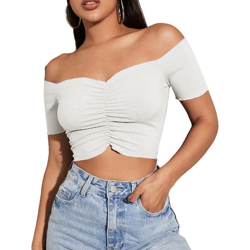 Women's Fashion Slimming Solid Color Off-shoulder Top T-shirt