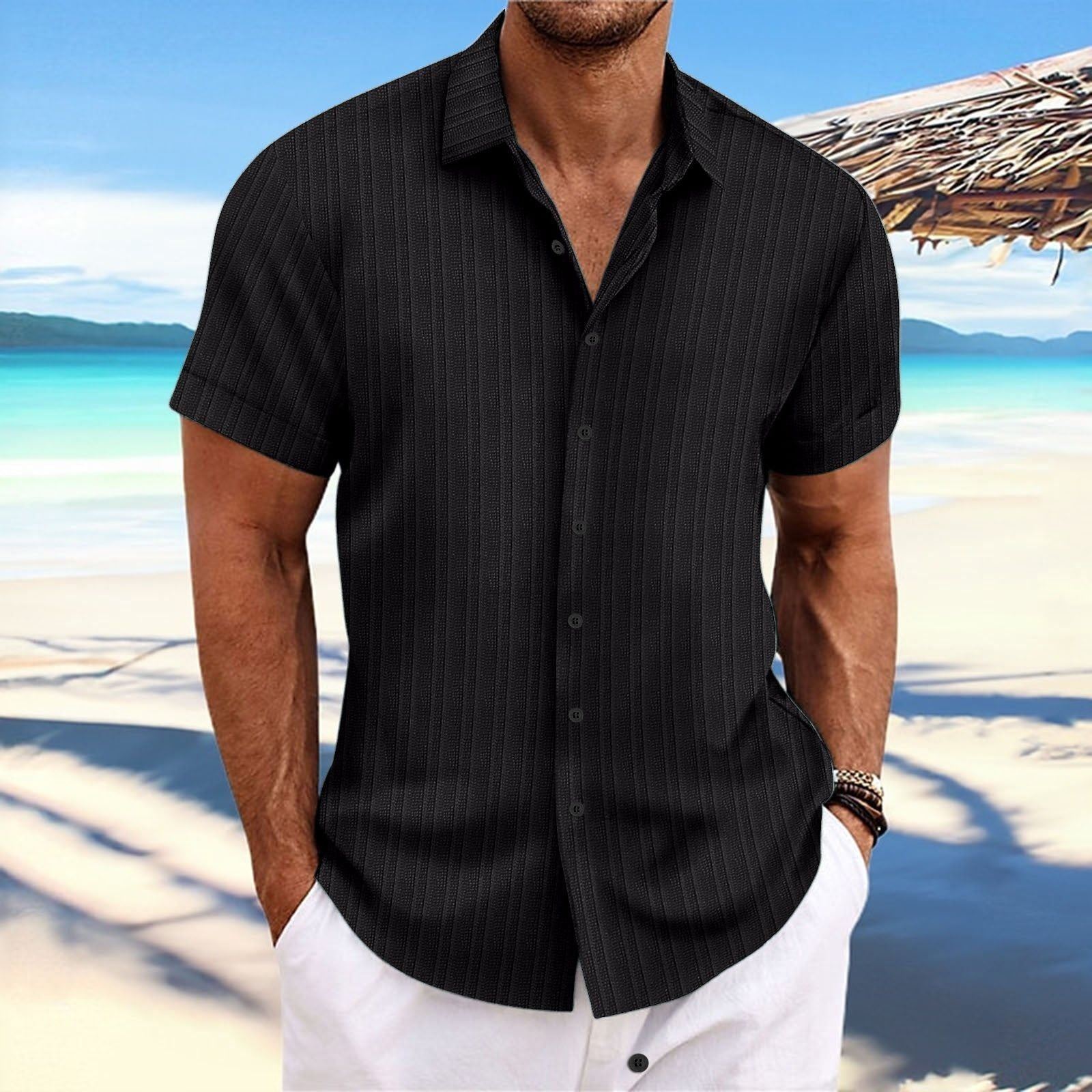 Men's Cotton And Linen Stripes Jacquard Casual Loose Short Sleeves - Jointcorp