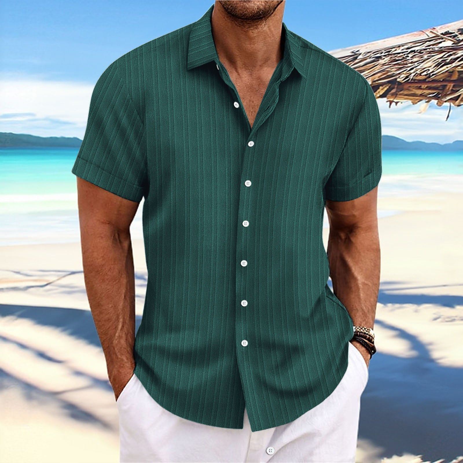 Men's Cotton And Linen Stripes Jacquard Casual Loose Short Sleeves - Jointcorp