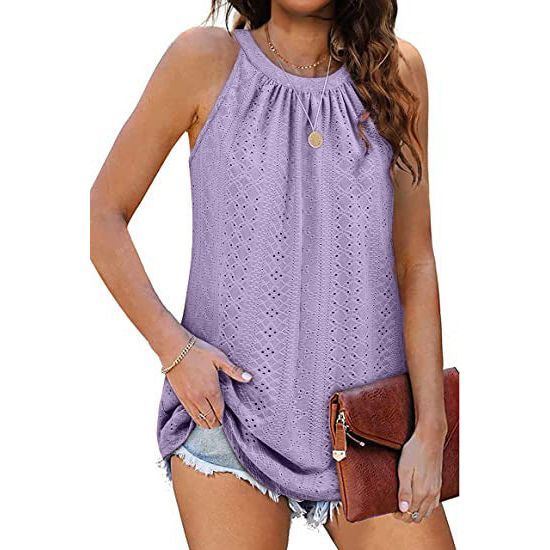 New Women's Vest Shirt Loose High Collar Sleeveless Hollow Top