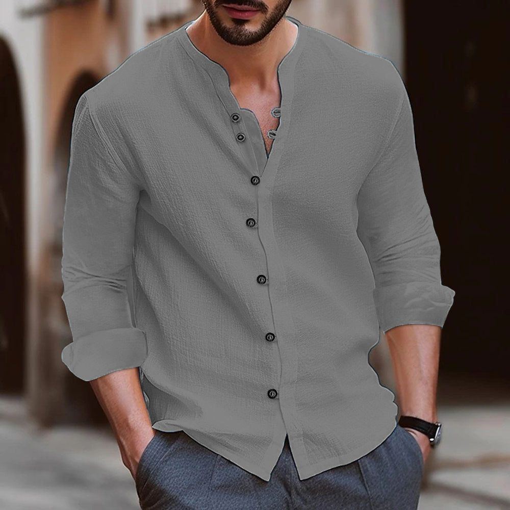 Men's Retro Cotton And Linen Casual Loose Long-sleeved Shirt - Jointcorp