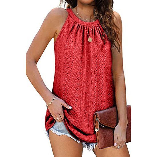 New Women's Vest Shirt Loose High Collar Sleeveless Hollow Top