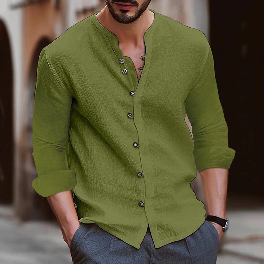 Men's Retro Cotton And Linen Casual Loose Long-sleeved Shirt - Jointcorp