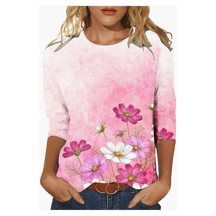 Women's Fashion Slim Fit Slimming Round Neck Printed Top