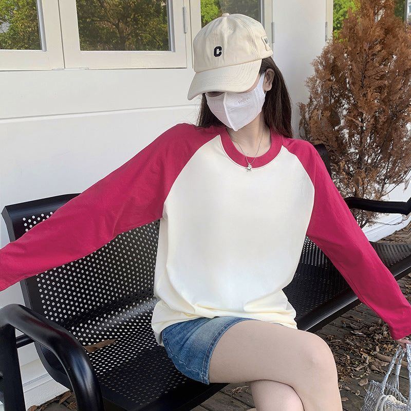 Women's Early Spring And Autumn Raglan Sleeve Loose Mid-length Cotton Bottoming Shirt Top
