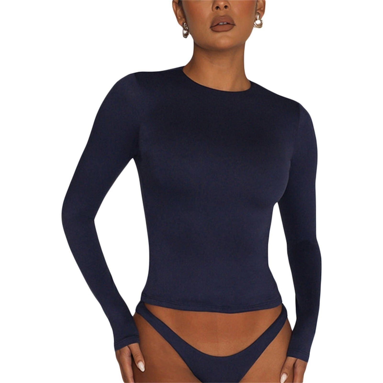 Women's Fashion Casual Solid Color Slim Pullover T-shirt