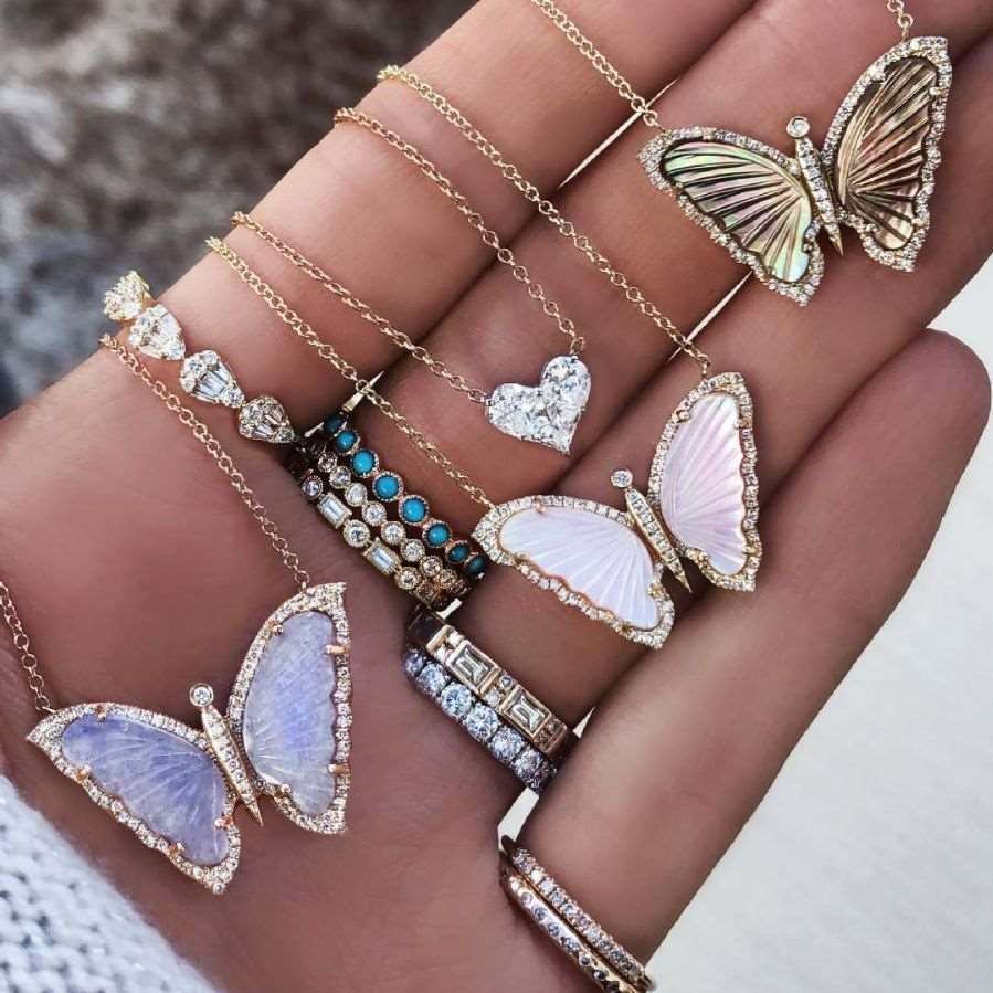 Acrylic Small Butterfly Oil Dripping Full Zirconium Necklace - Jointcorp