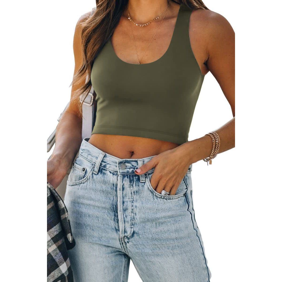 Sleeveless U-collar I-shaped Vest Casual