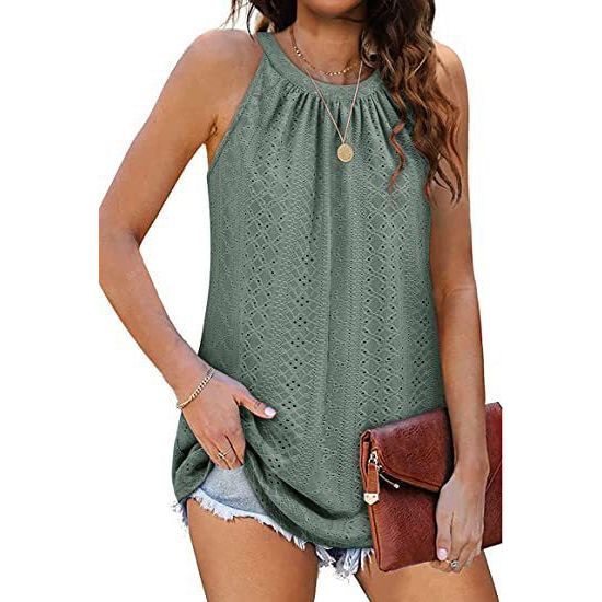 New Women's Vest Shirt Loose High Collar Sleeveless Hollow Top