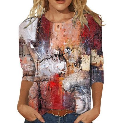 Women's Fashion Slim Fit Slimming Round Neck Printed Top