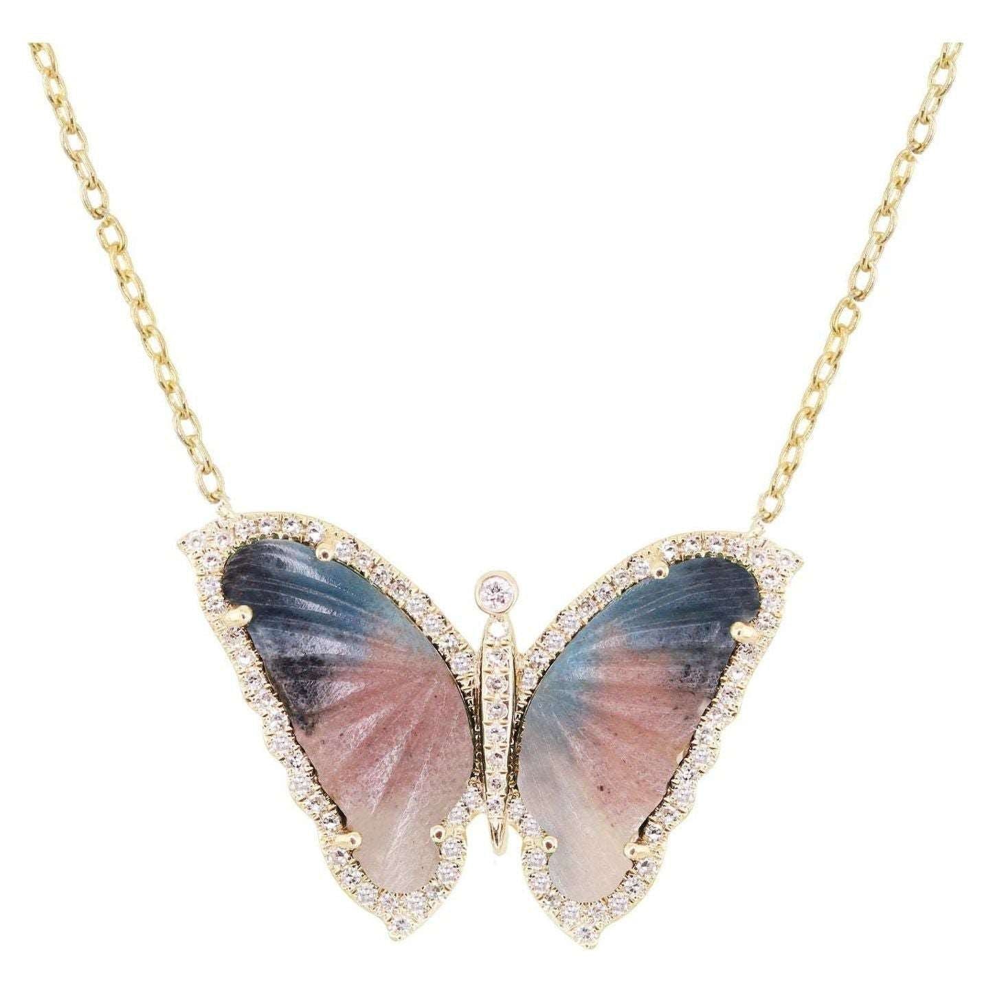 Acrylic Small Butterfly Oil Dripping Full Zirconium Necklace - Jointcorp