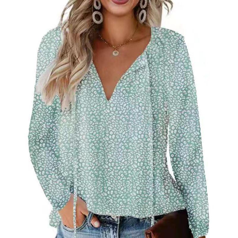Floral Casual V-neck Chiffon Shirt Loose And Simple