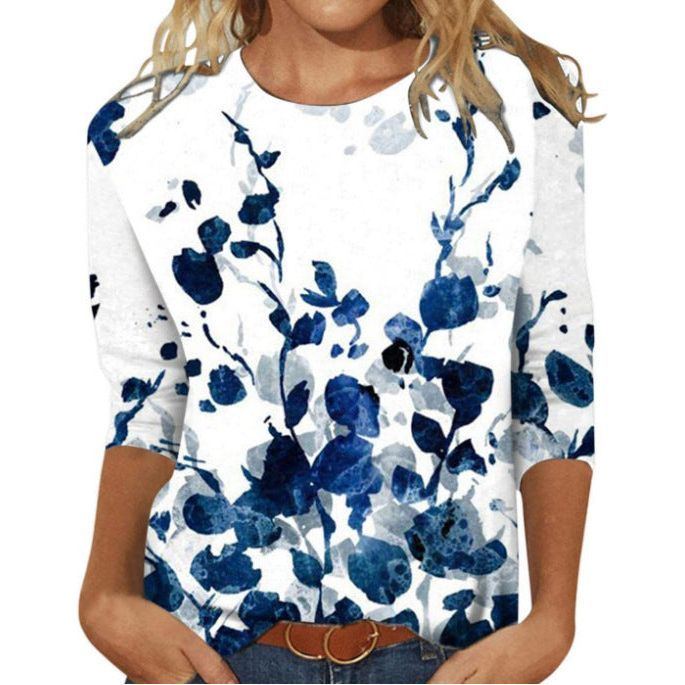 Women's Fashion Slim Fit Slimming Round Neck Printed Top