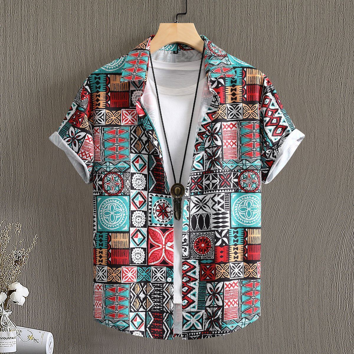 Men's Middle East Retro Pattern Digital Printing Short Sleeve Shirt - Jointcorp