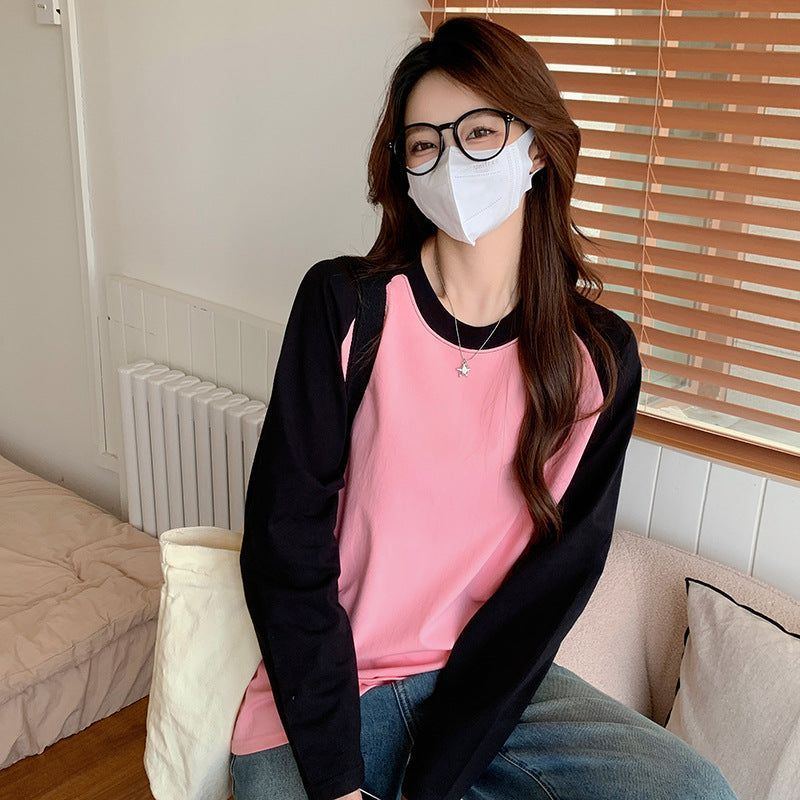 Women's Early Spring And Autumn Raglan Sleeve Loose Mid-length Cotton Bottoming Shirt Top