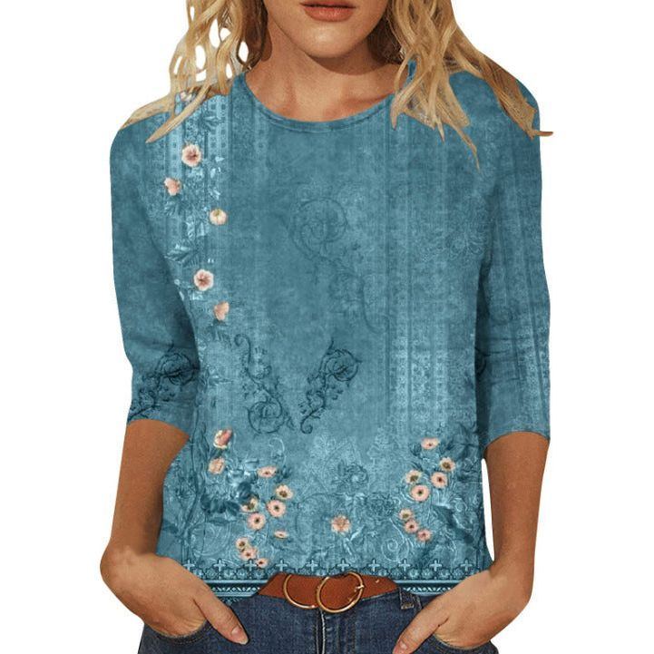 Women's Fashion Slim Fit Slimming Round Neck Printed Top