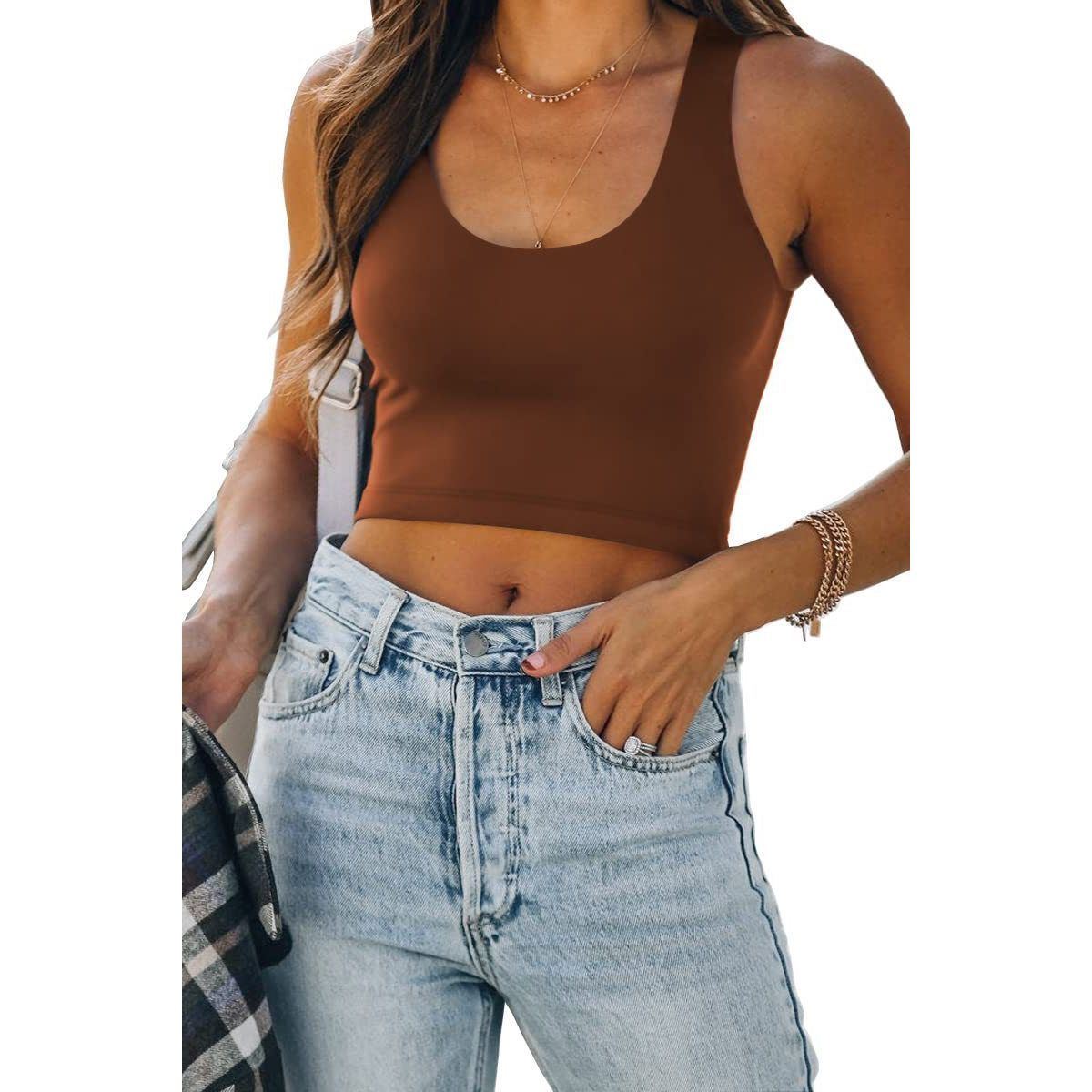 Sleeveless U-collar I-shaped Vest Casual