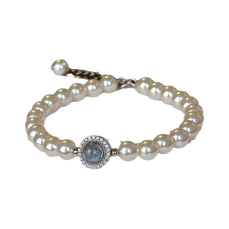 Mercury Silver Natural Freshwater Pearl Aquamarine Bracelet Female - Jointcorp