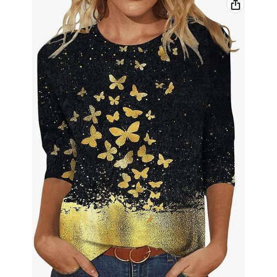 Women's Fashion Slim Fit Slimming Round Neck Printed Top