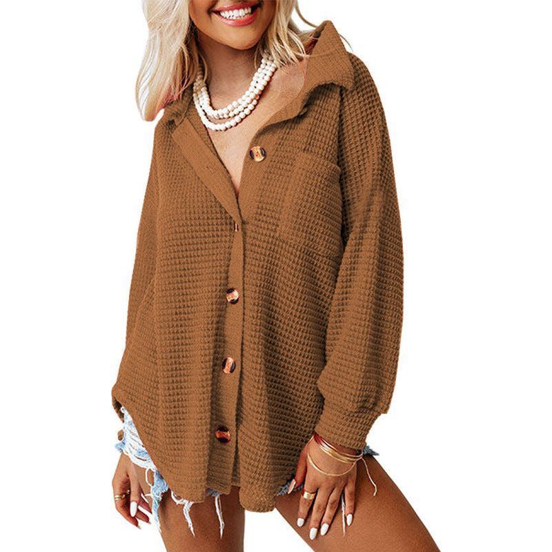 Waffle Casual Shirt Women's Long Sleeve Cardigan