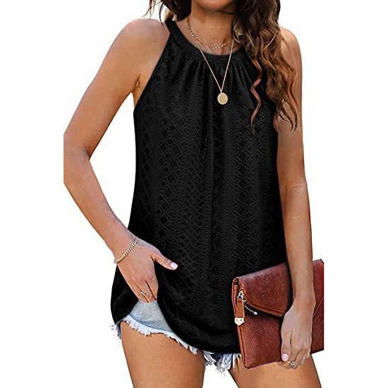 New Women's Vest Shirt Loose High Collar Sleeveless Hollow Top