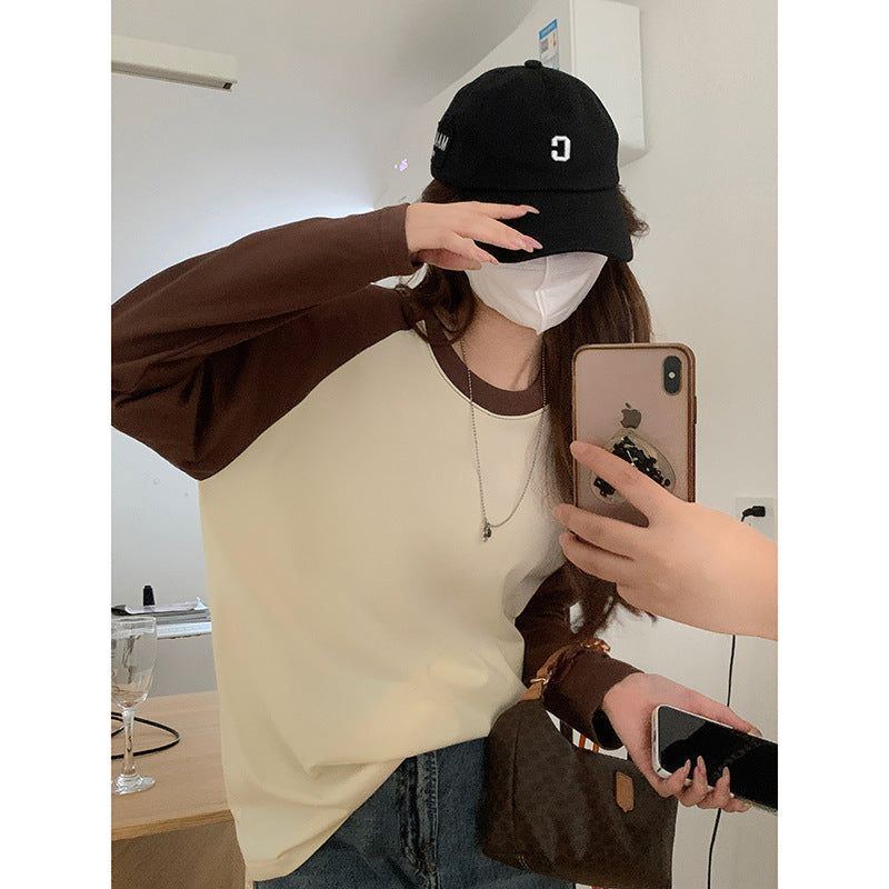 Women's Early Spring And Autumn Raglan Sleeve Loose Mid-length Cotton Bottoming Shirt Top