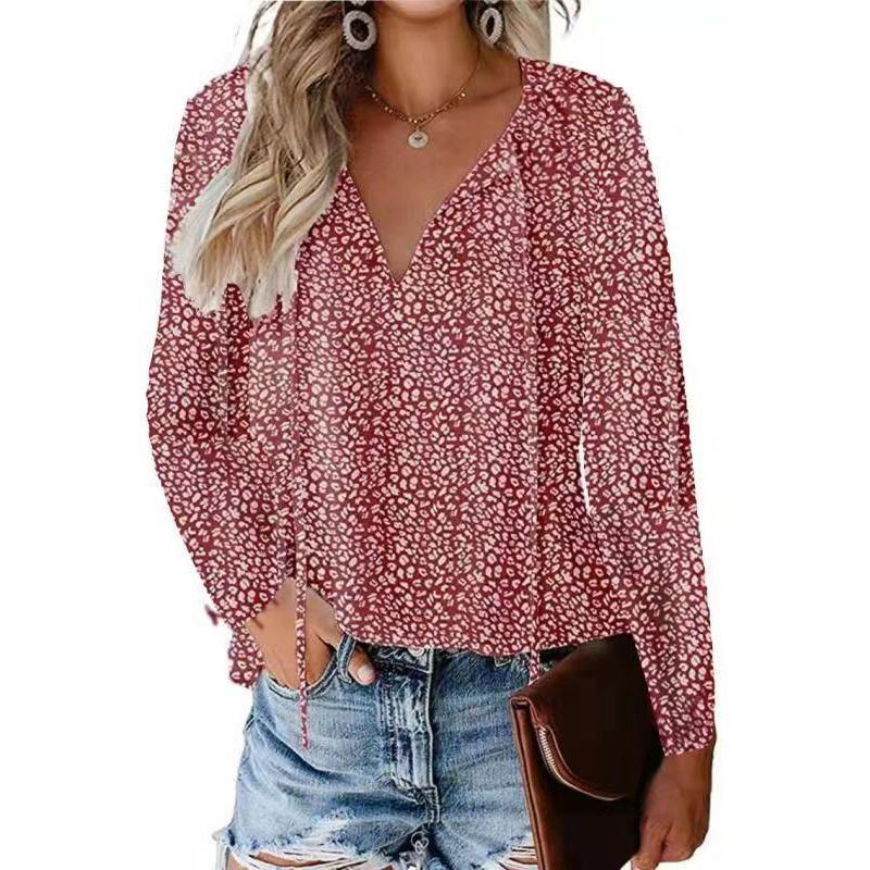 Floral Casual V-neck Chiffon Shirt Loose And Simple