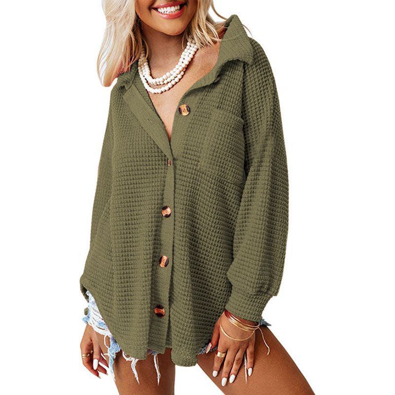 Waffle Casual Shirt Women's Long Sleeve Cardigan
