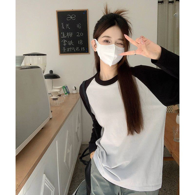 Women's Early Spring And Autumn Raglan Sleeve Loose Mid-length Cotton Bottoming Shirt Top