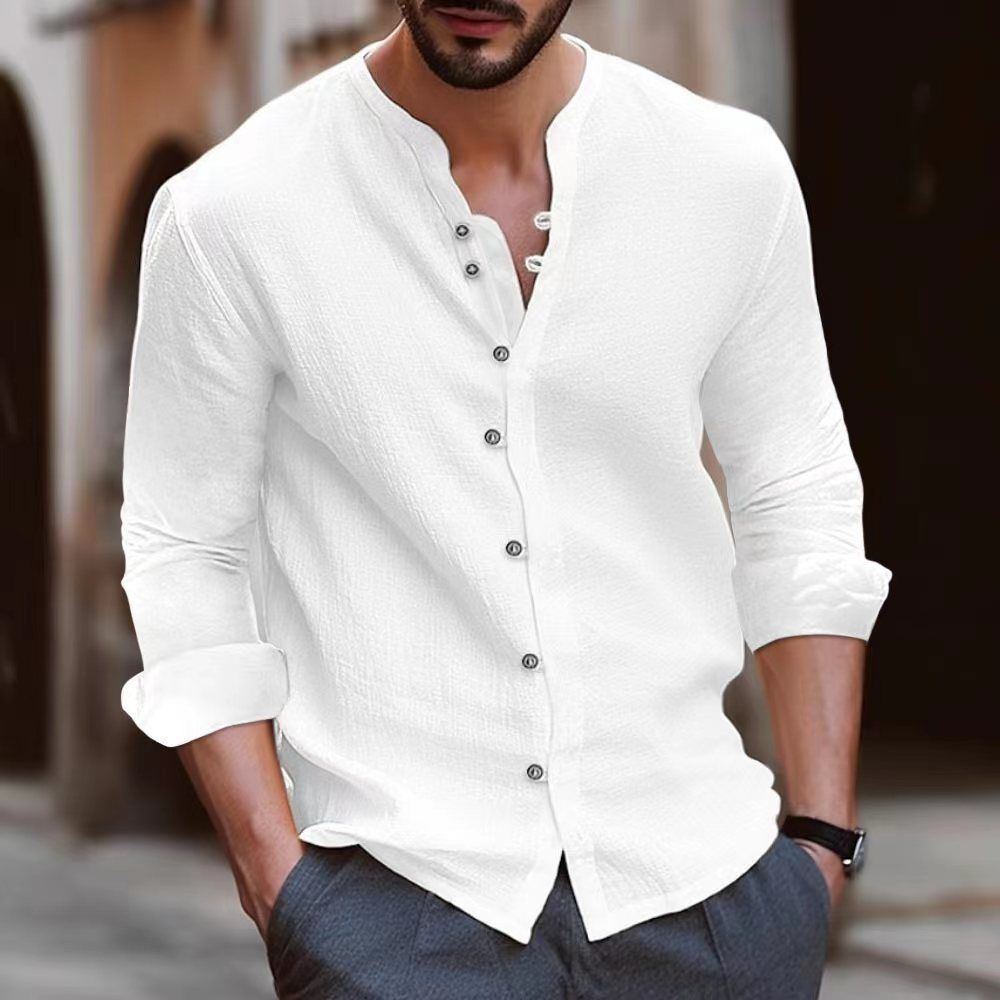 Men's Retro Cotton And Linen Casual Loose Long-sleeved Shirt - Jointcorp