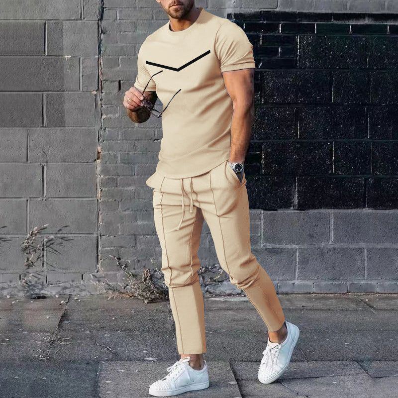 Men's Casual Round Neck Printed Two-piece Suit - Jointcorp