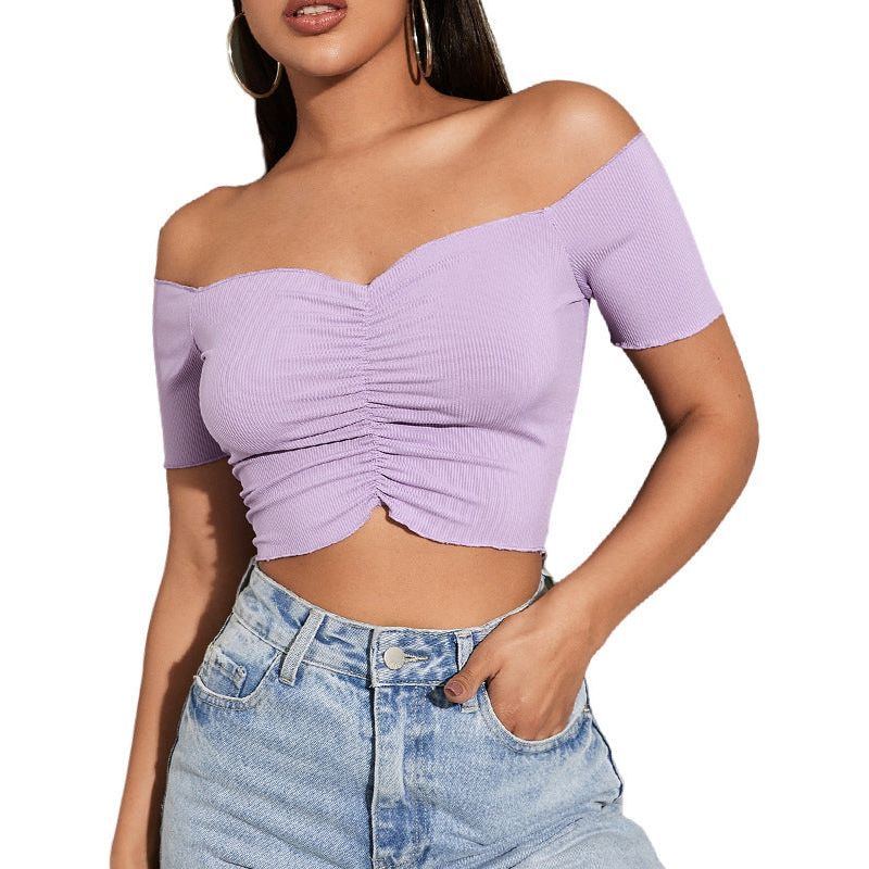 Women's Fashion Slimming Solid Color Off-shoulder Top T-shirt