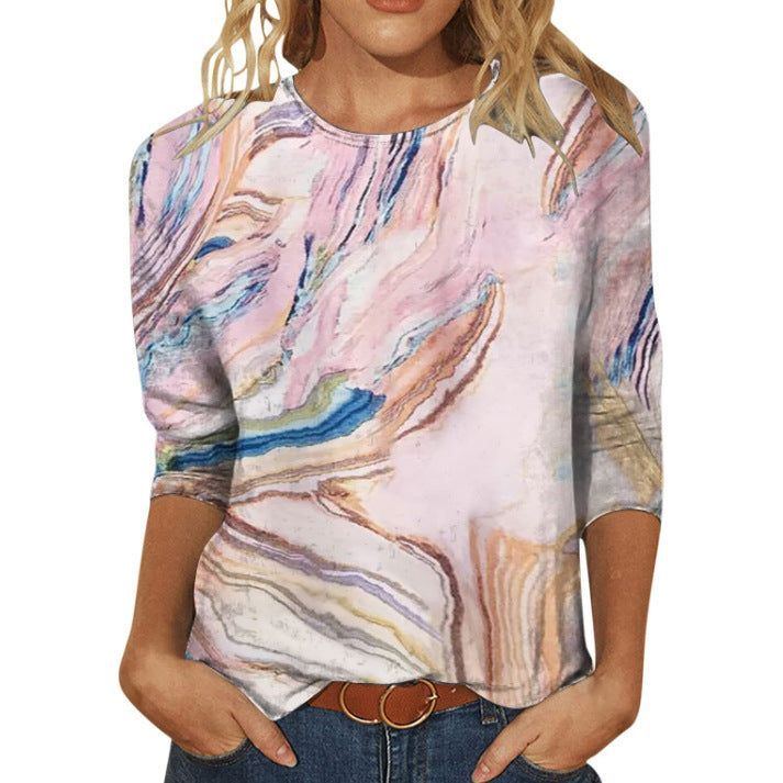 Women's Fashion Slim Fit Slimming Round Neck Printed Top