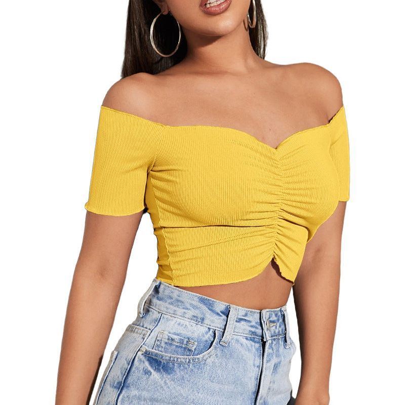 Women's Fashion Slimming Solid Color Off-shoulder Top T-shirt