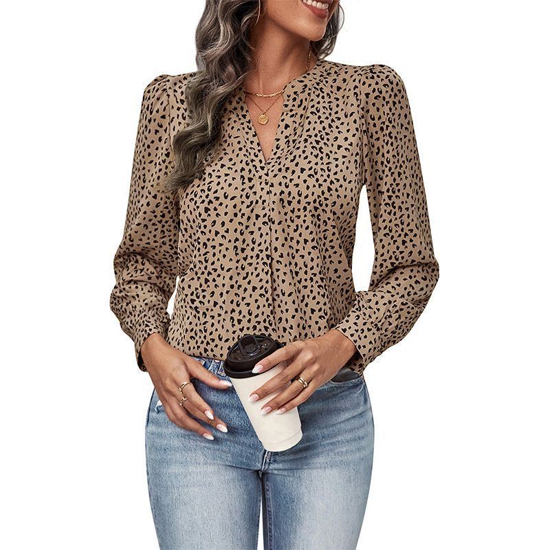 Top Fall Women's Clothing Commute Style Long Sleeve Leopard-print Shirt