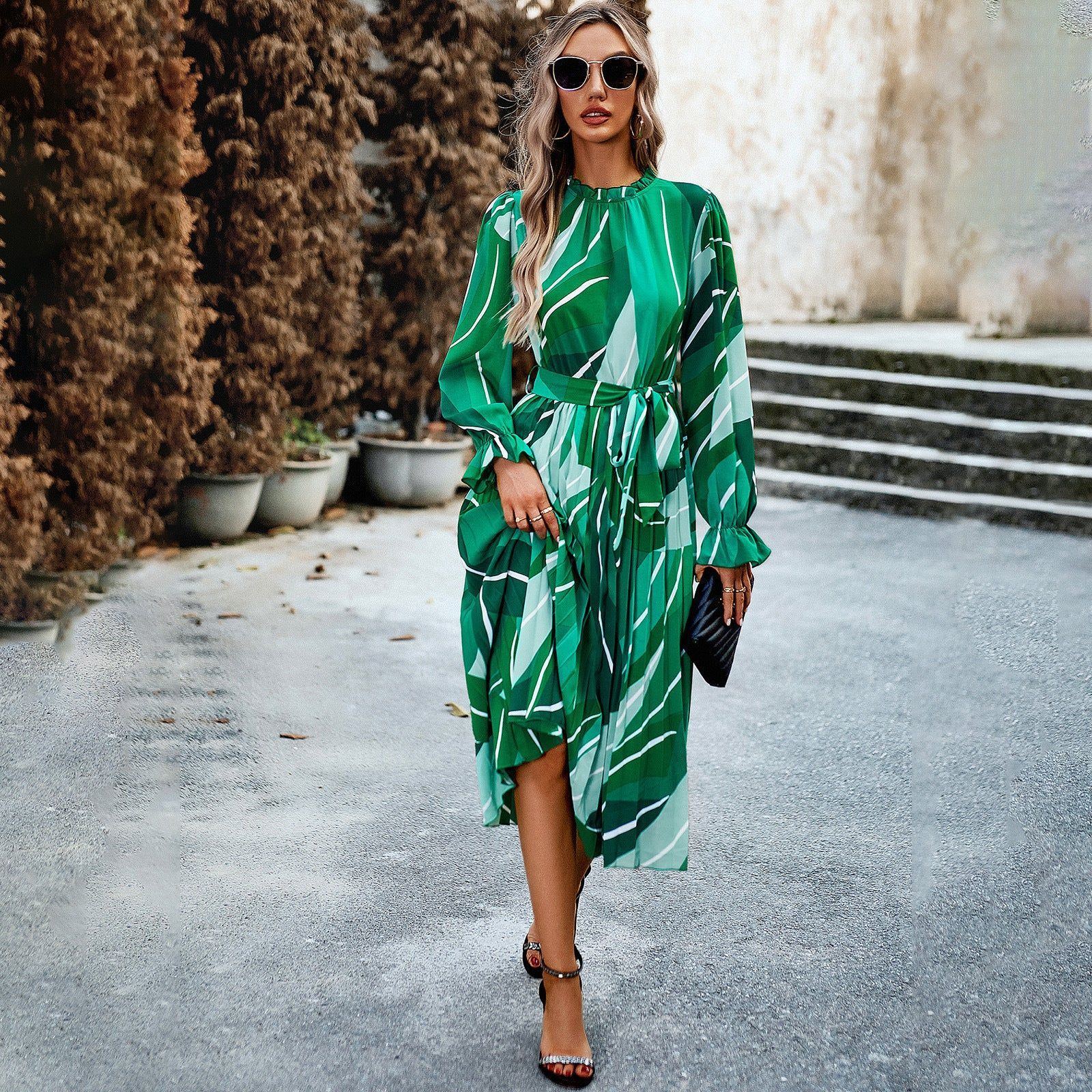 Women's Fashionable Round Neck Printed Dress - Jointcorp