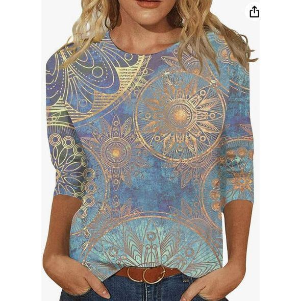 Women's Fashion Slim Fit Slimming Round Neck Printed Top