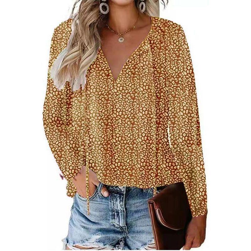 Floral Casual V-neck Chiffon Shirt Loose And Simple