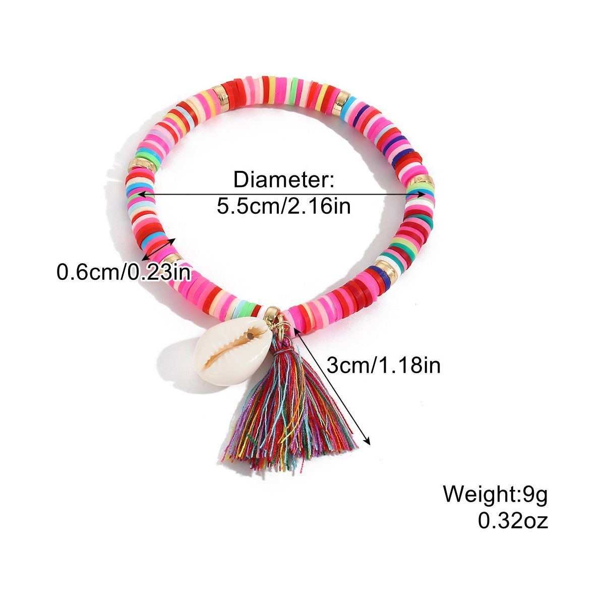 Multicolored Tassel Polymer Clay Shell Bohemian Bracelet - Jointcorp